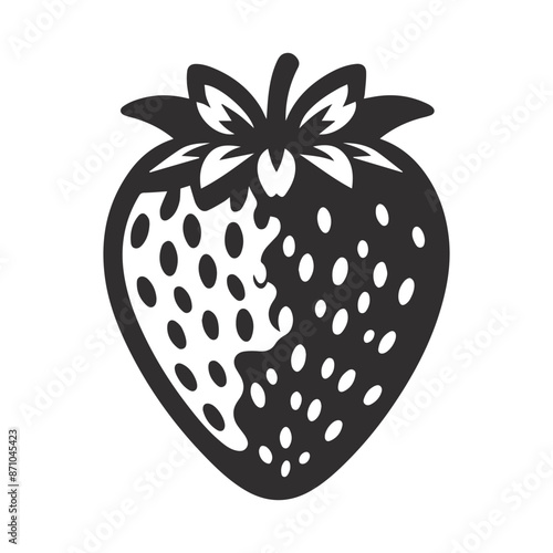 Strawberry with leaf, vector illustration, line art, vector icon.	

