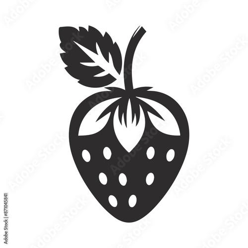Strawberry with leaf, vector illustration, line art, vector icon.	

