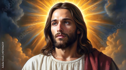 Obraz na płótnie Portrait of Jesus Christ, son of God, Handsome bearded man, religious portrait, Christianity, holy background w salonie