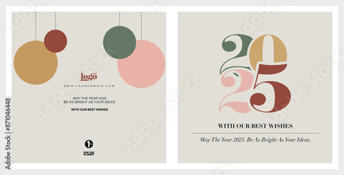 2025 logo and premium wish card with leaf style. Happy new Year.