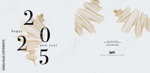 2025 logo and premium wish card with leaf style. Happy new Year.