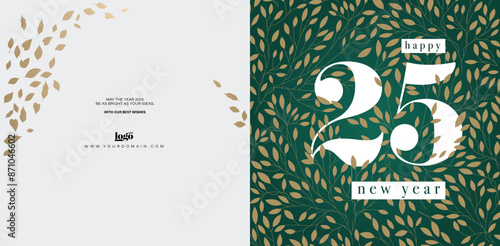 2025 logo and premium wish card with leaf style. Happy new Year.
