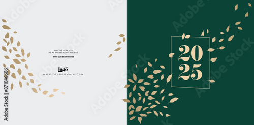 2025 logo and premium wish card with leaf style. Happy new Year.