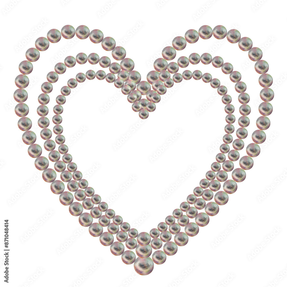 Obraz premium Frame of pearl in the shape of a heart. Watercolor illustration in pastel palette with holographic effect for poster, greeting card for Valentine's Day, engagement, wedding, Happy Mother's Day