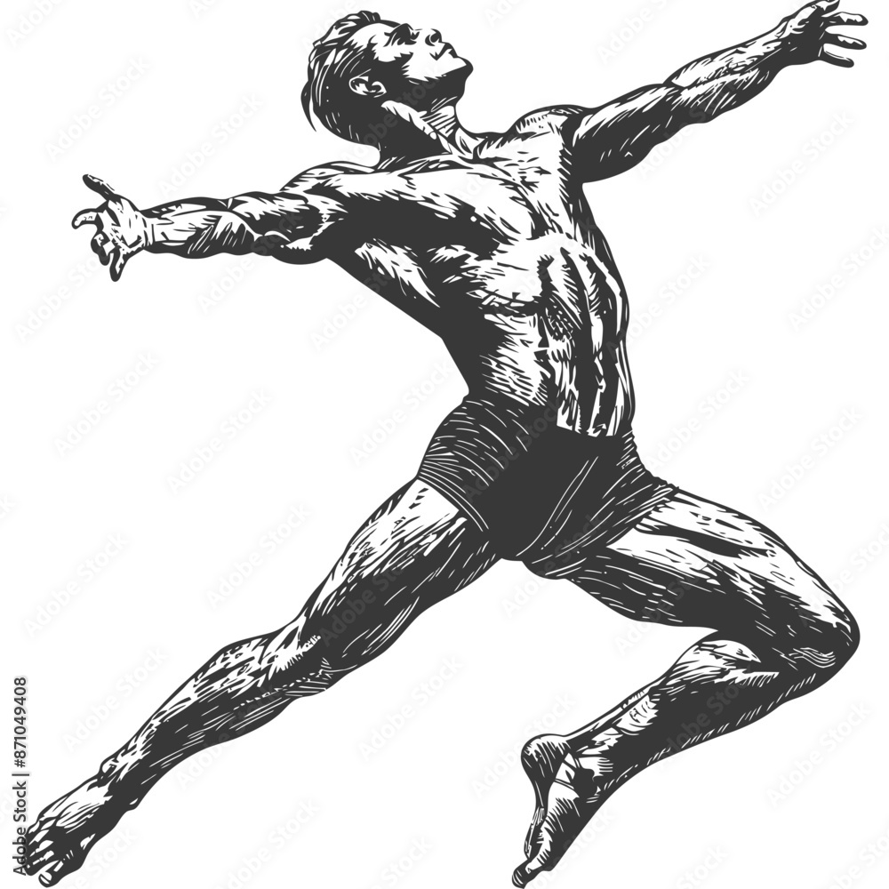gymnast athlete man in action with engraving style gymnast athlete man in action with engraving style