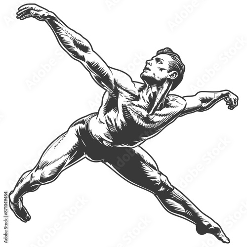 gymnast athlete man in action with engraving style