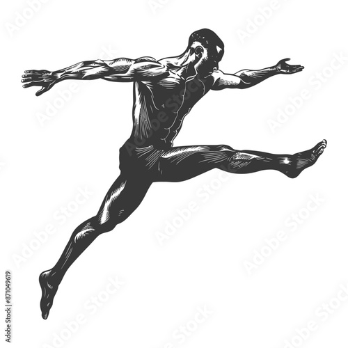 gymnast athlete man in action with engraving style