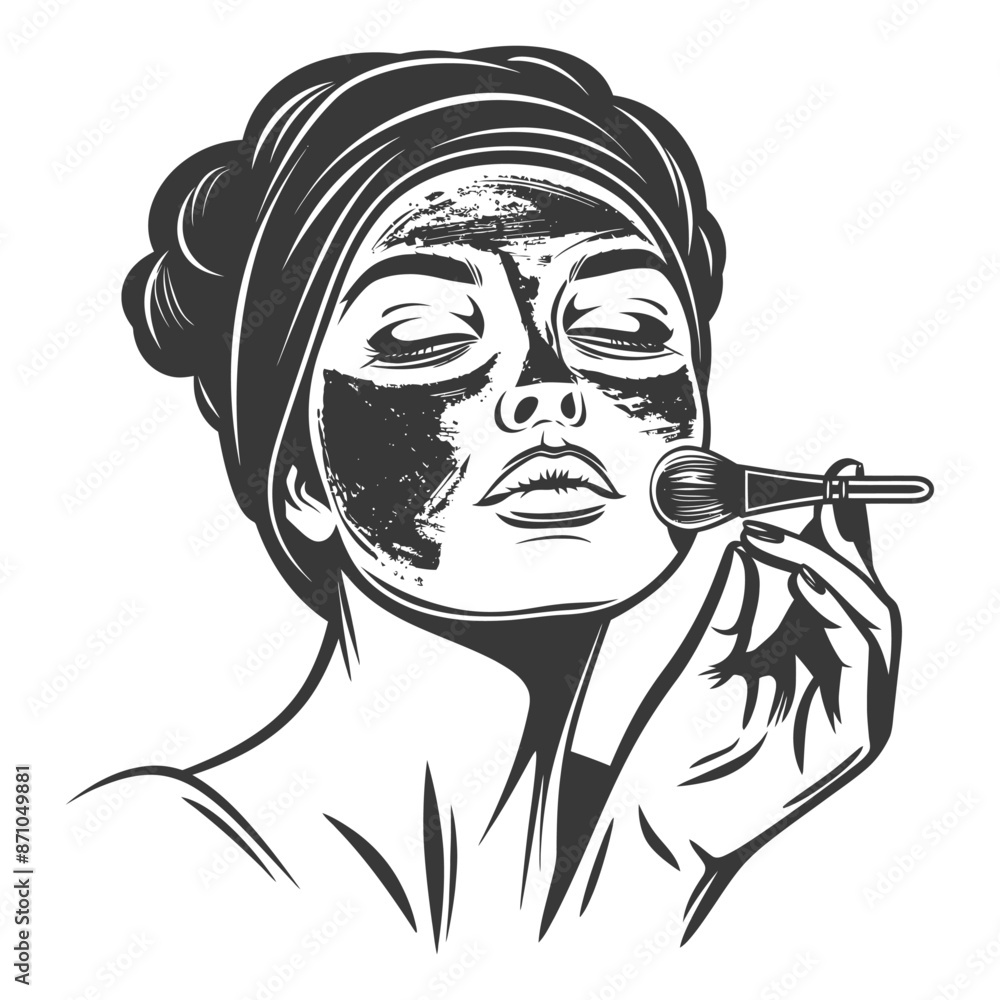 little girl using beauty cosmetic face mask with engraving style little girl using beauty cosmetic face mask with engraving style