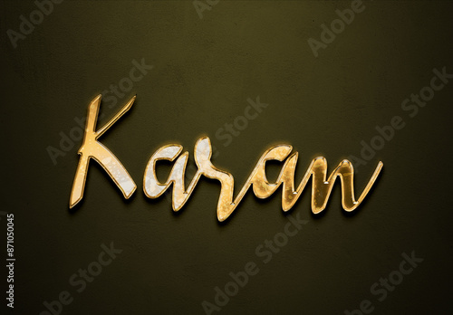 Old gold text effect of Hindi name Karan with 3D glossy style Mockup. photo