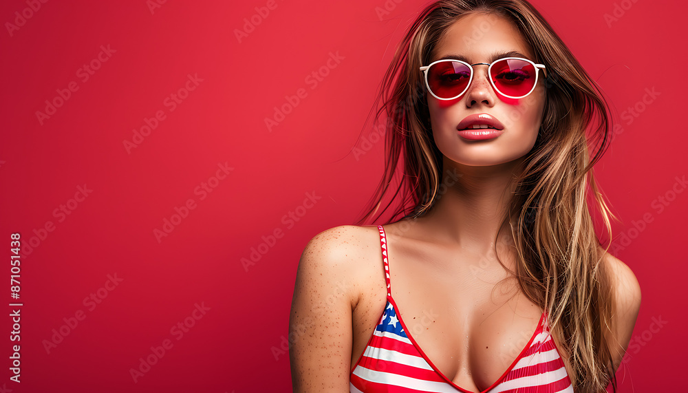 American Flag Bikini Female Beautiful Woman in red white and blue Swimwear, 4th of july, patriotic, memorial day, labor day, celebrating the USA American Flag Bikini Female Beautiful Woman in red white and blue Swimwear, 4th of july, patriotic, memorial day, labor day, celebrating the USA