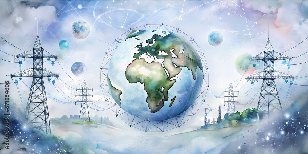 Technology background transmission lines Earth/Connection lines around ...