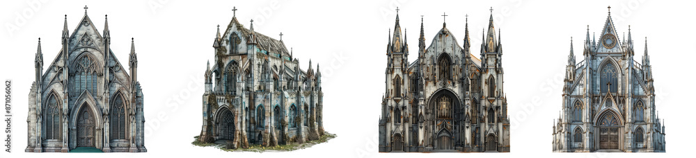 Gothic cathedral with intricate architecture and tall spires medieval church transparent background Gothic cathedral with intricate architecture and tall spires medieval church transparent background