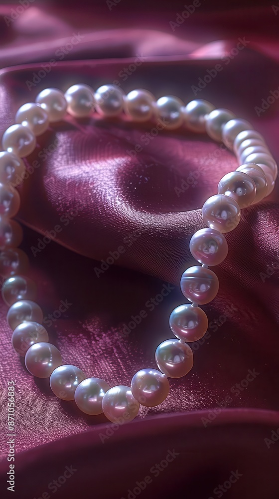 Fototapeta premium pearl bracelet with a clasp on a purple silk