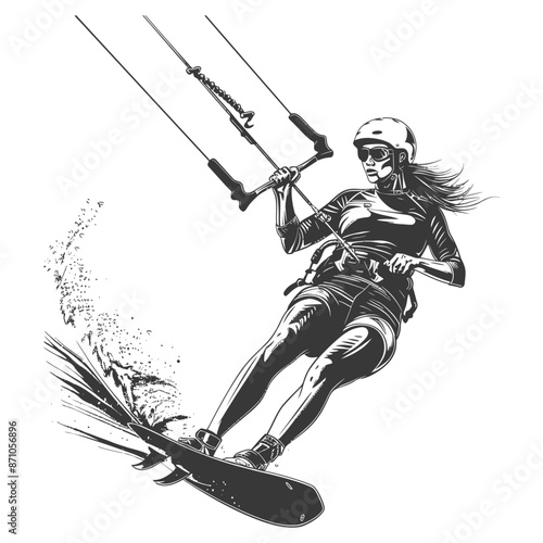 Kiteboarding Girl: Vector Graphic of Extreme Water Sport Adventure