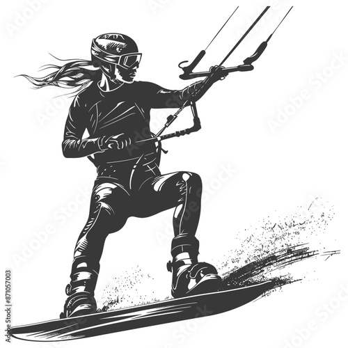 Kitesurfer in Action: Vector Illustration of Extreme Water Sport.