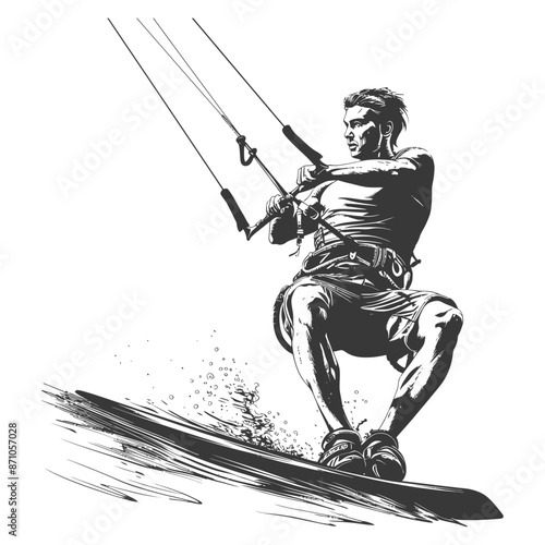 Kitesurfer in Action: Graphic Style Illustration, Water Sport.