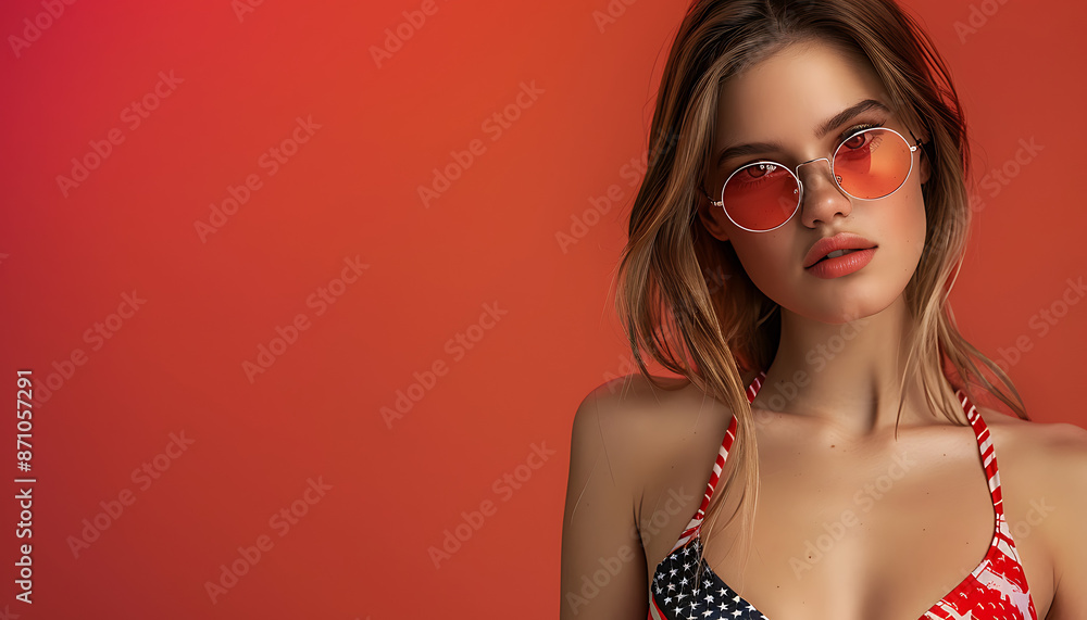 American Flag Bikini Female Beautiful Woman in red white and blue Swimwear, 4th of july, patriotic, memorial day, labor day, celebrating the USA American Flag Bikini Female Beautiful Woman in red white and blue Swimwear, 4th of july, patriotic, memorial day, labor day, celebrating the USA
