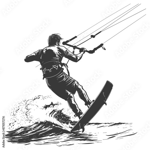 Kiteboarding Silhouette: Action Vector Illustration, Water Sport Thrill.