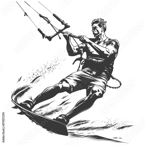Dynamic Kitesurfer: Vector Illustration of Extreme Water Sport Action.