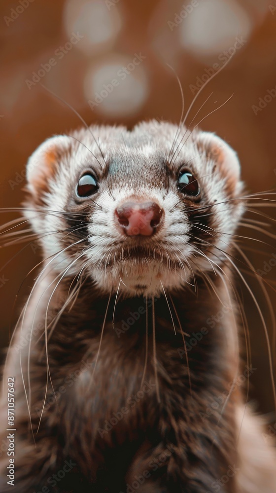 Close-up of a cute ferret with whiskers, animal portrait. Pet and wildlife concept Close-up of a cute ferret with whiskers, animal portrait. Pet and wildlife concept