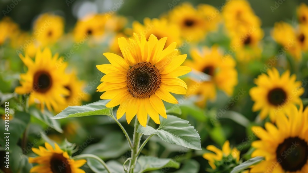Vivid yellow sunflowers bloom in garden Vivid yellow sunflowers bloom in garden