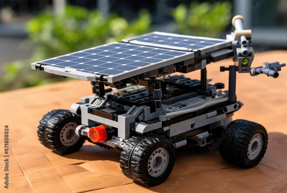 Fototapeta premium Miniature model of a racing car with solar panels on the roof