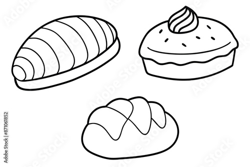 Pastries hand-sketched line art dessert illustration style