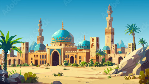Ancient Arabian City Cartoon Game Background Arabian Desert Oasis Bazaar Architecture Civilization Oriental Tale Fantasy Adventure Marketplace