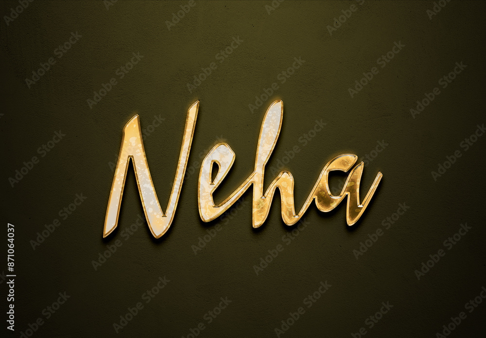Old gold text effect of Hindi name Neha with 3D glossy style Mockup. Old gold text effect of Hindi name Neha with 3D glossy style Mockup.