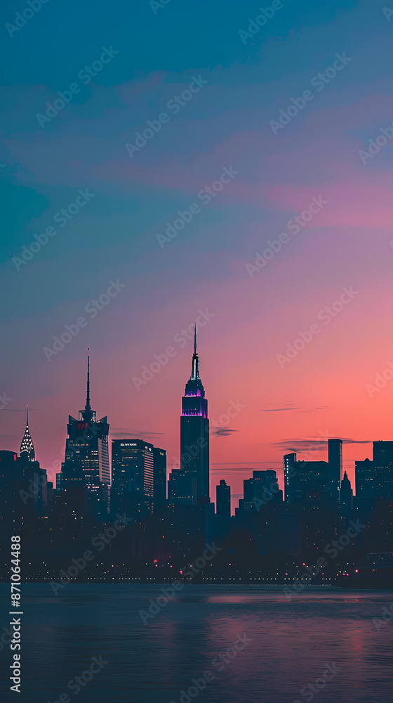 Obraz premium Beautiful gradient sky over city skyline