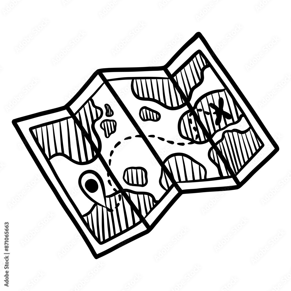 Fototapeta premium Map in sketch style on white background. Black line drawing cartography. travel, tourism