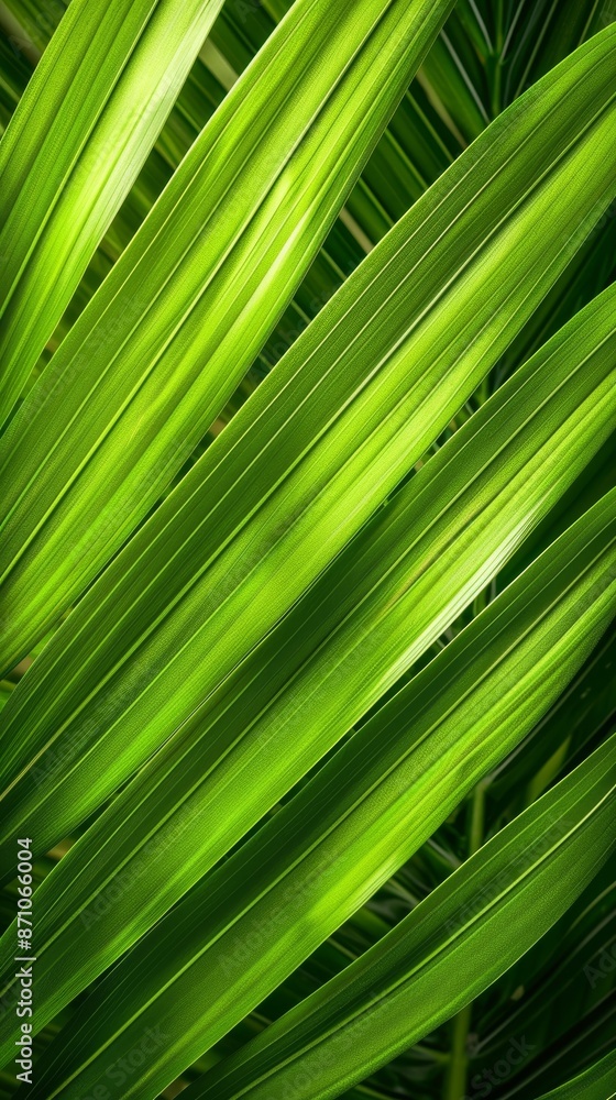 Close-up of green palm leaves with sunlight, tropical nature background Close-up of green palm leaves with sunlight, tropical nature background