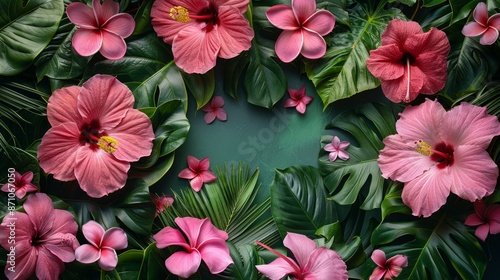 Wallpaper Mural A Symphony of Pink Hibiscus and Lush Tropical Foliage. Generative AI Torontodigital.ca