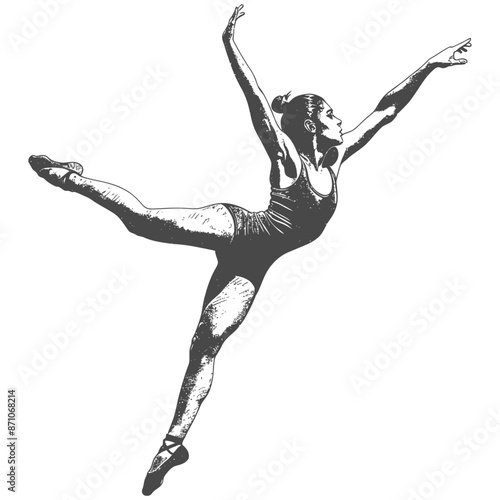 Etched Ballerina: Pointe Pose, Expressive Line Art, Dynamic Grace.