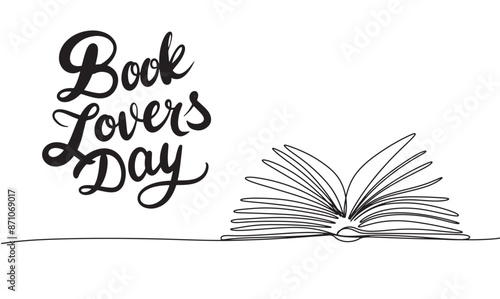 Open book silhouette one line continuous. Book Lovers Day. Hand drawn vector art
