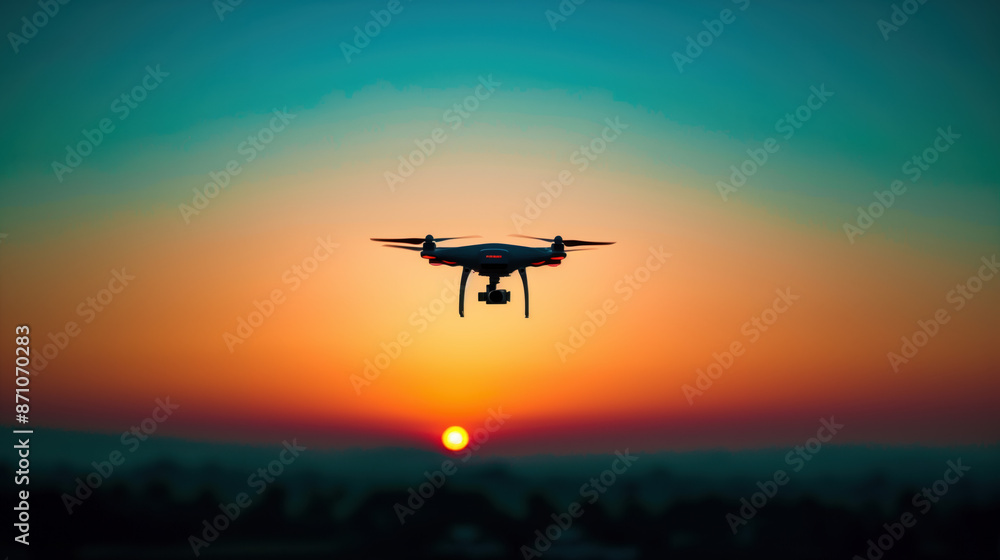 drone flying in the sky at sunset drone flying in the sky at sunset