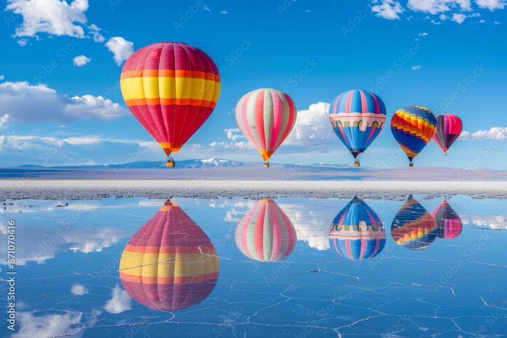Obraz premium Hot Air Balloons Reflecting on Salt Flats