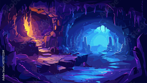 Dark Creepy Cave Cartoon Game Background Spooky Dungeon Mysterious Passage Scary Underground Adventure Mystery Exploration Eerie Atmosphere Fantasy Landscape Ancient Ruins Hidden