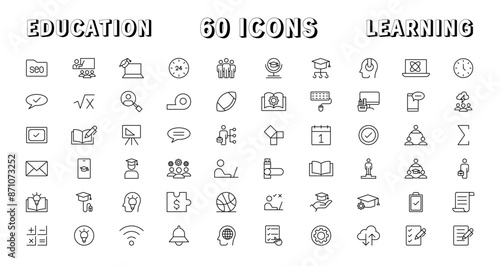 Education and Learning thin line icons set. Education, School, Learning editable stroke icons. Vector illustration