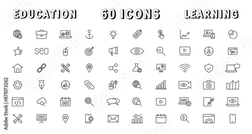Education and Learning thin line icons set. Education, School, Learning editable stroke icons. Vector illustration