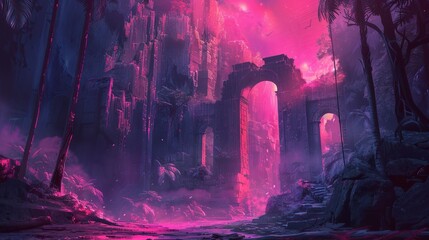 Leinwandbilder Aubergine Ancient Ruins In A Pink Glow  © OlScher