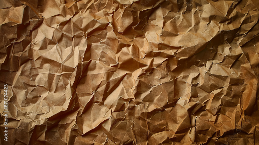 Crumpled brown paper texture, close-up of wrinkled craft background Crumpled brown paper texture, close-up of wrinkled craft background