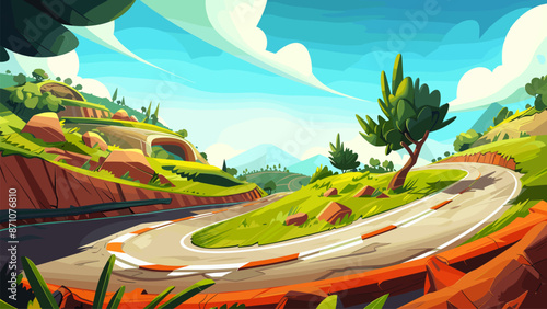 Empty Cycling Races Track Cartoon Game Background Sports Arena Outdoor Bicycle Racing Circuit Athletic Competition Exercise Fitness Recreation Speed Training Sprinting Athlete