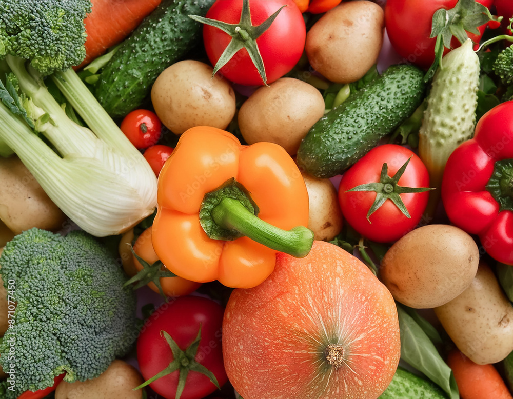 Pile of various fresh vegetables, Fresh Vegetables Background, Full Frame, Top View. Pile of various fresh vegetables, Fresh Vegetables Background, Full Frame, Top View.