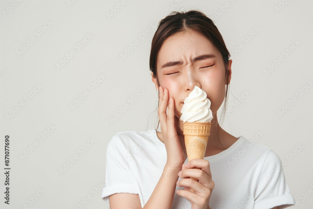 A cheerful woman making up her face, gesturing, and making playful expressions, with a child enjoying an ice cream cone nearby in a vibrant summer setting A cheerful woman making up her face, gesturing, and making playful expressions, with a child enjoying an ice cream cone nearby in a vibrant summer setting