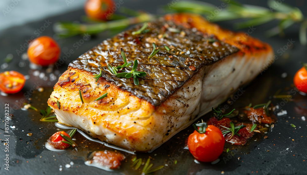 Gourmet Grilled Fish Fillet with Fresh Herbs and Cherry Tomatoes Gourmet Grilled Fish Fillet with Fresh Herbs and Cherry Tomatoes