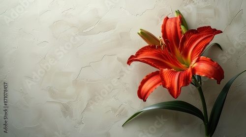 Daylily flower flatlay background for product mockup scene creator. Extra space for text copy. photo