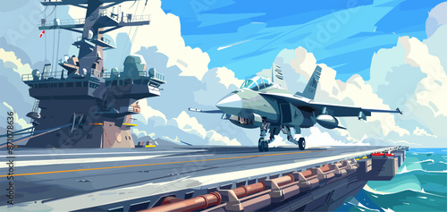 Fighter Jet Coming in for a Landing Aboard an Aircraft Carrier Cartoon Game Background Naval Aviation Military Aircraft Carrier Deck Landing Naval Operations Navy Air Force