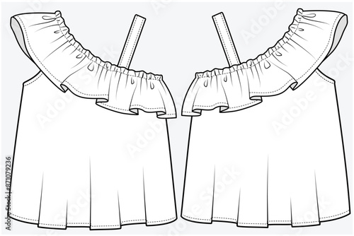 SLEEVELESS WOVEN TOP WITH ASYMMETRIC FRILL DETAIL DESIGNED FOR TEEN GIRLS AND KID GIRLS IN VECTOR FILE