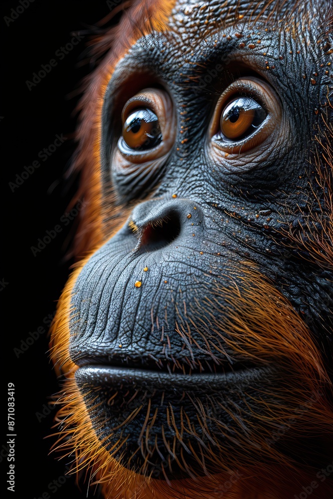 Φωτογραφία Close-Up Portrait of an Orangutan with Expressive Eyes and Detailed Facial Featu